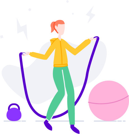 Desenho de uma mulher pulando corda na academia.